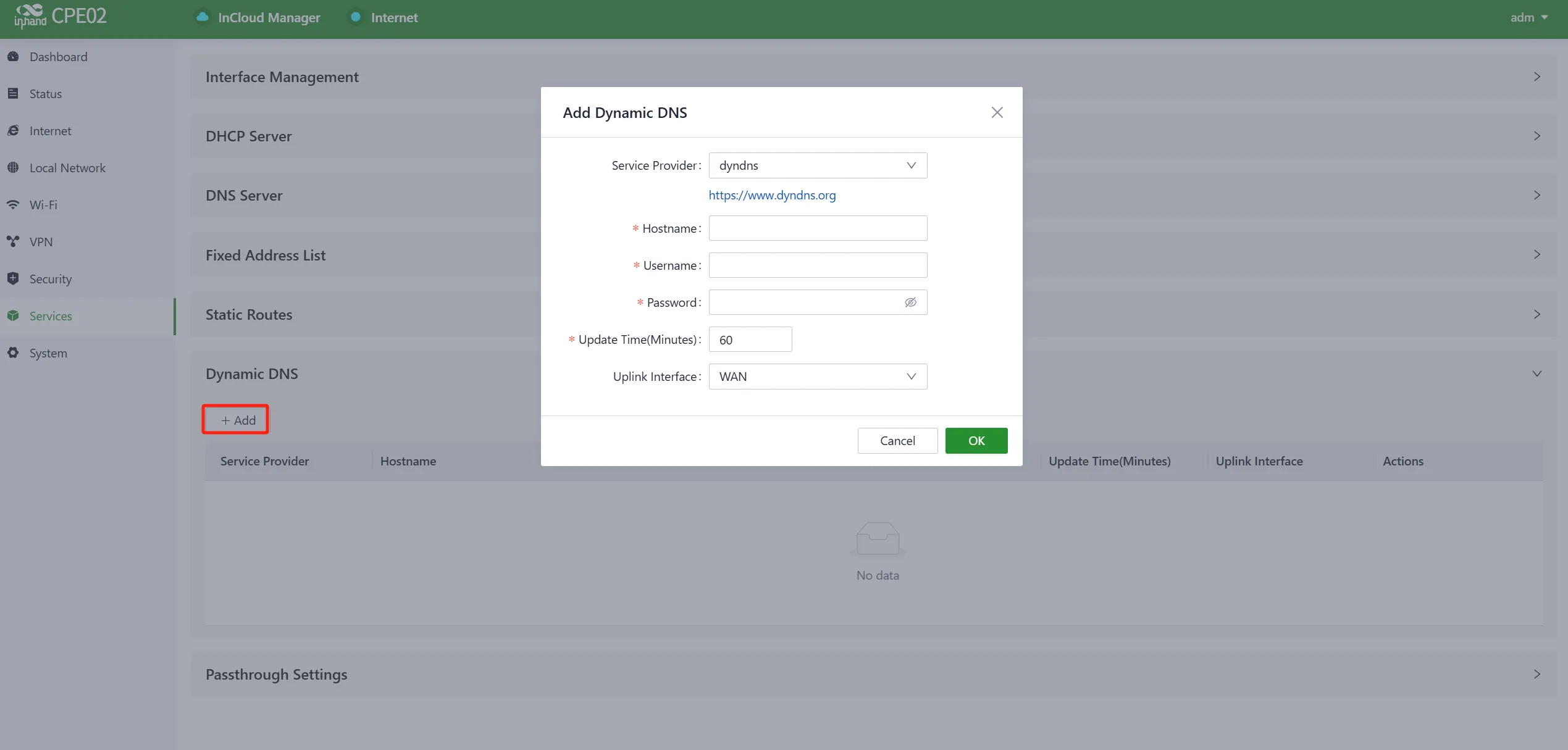 Set the Dynamic DNS Address