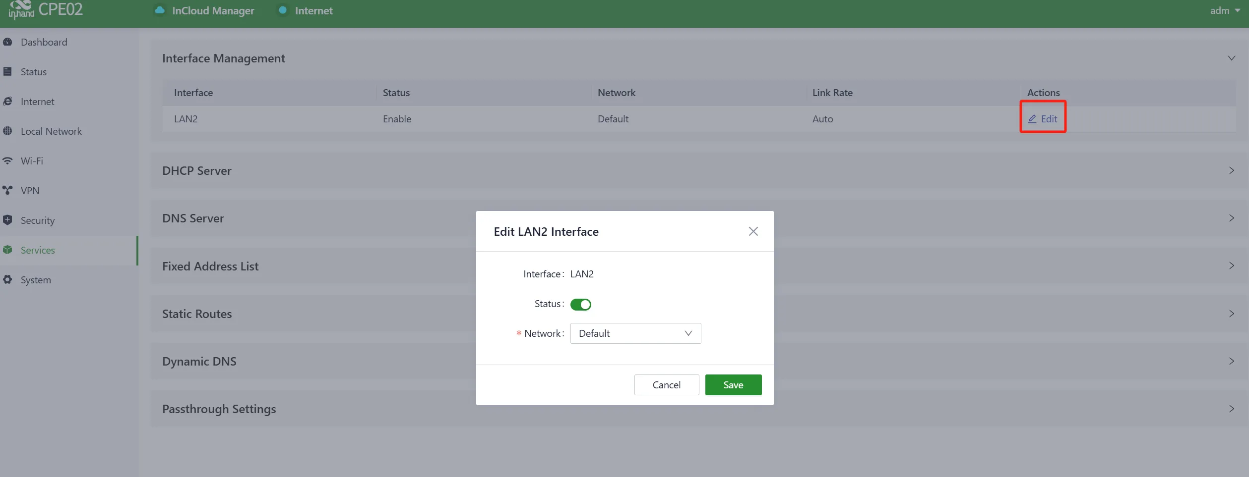 Edit the Interface Management