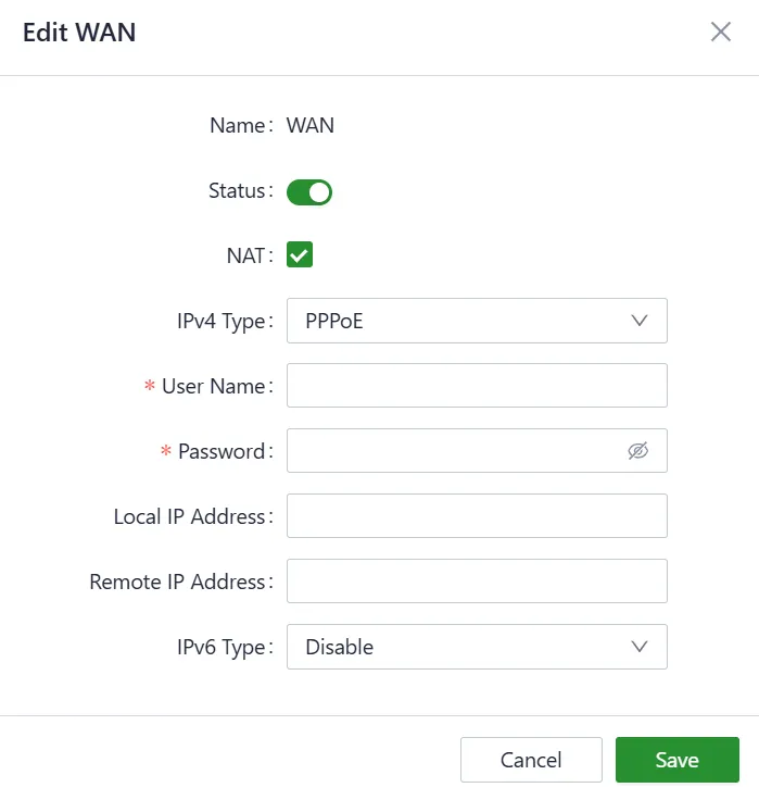 Set the PPPoE Service