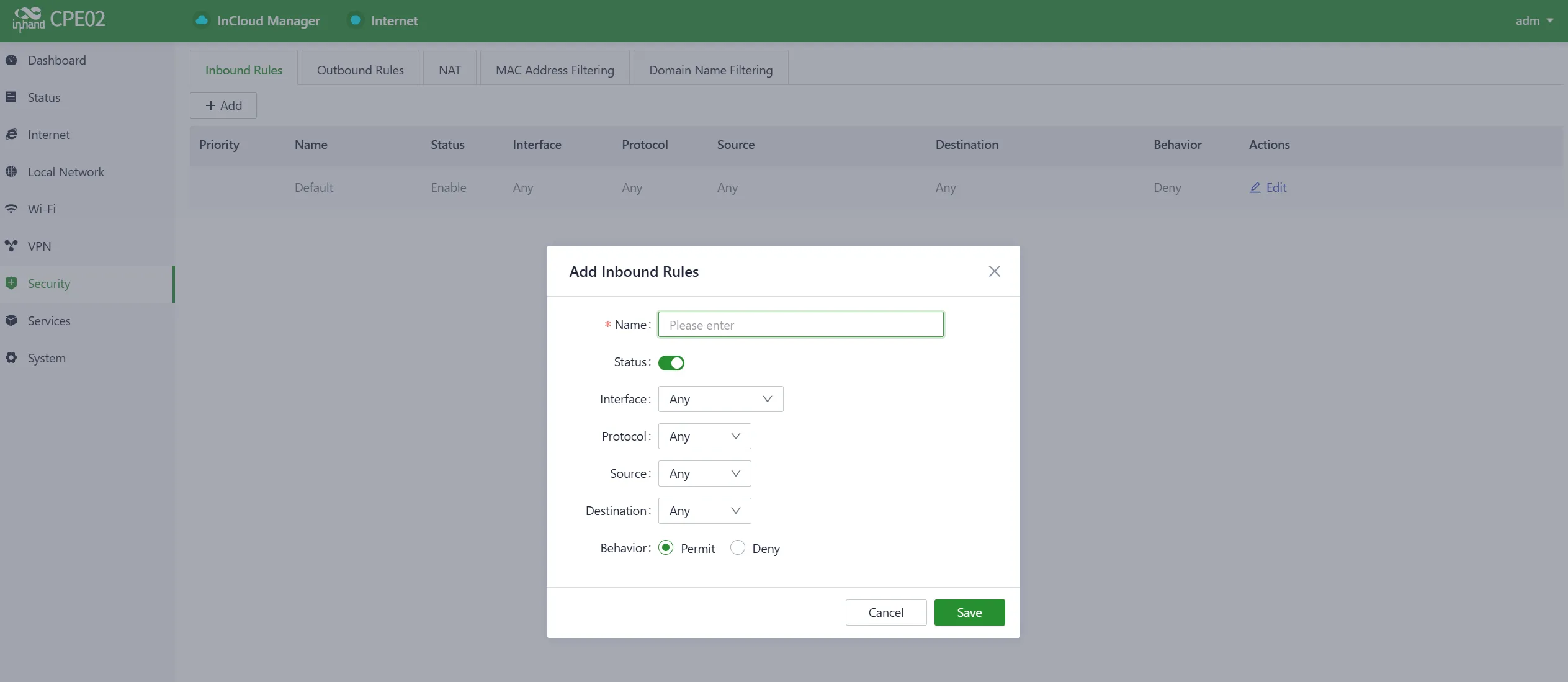 Add an Inbound Rule