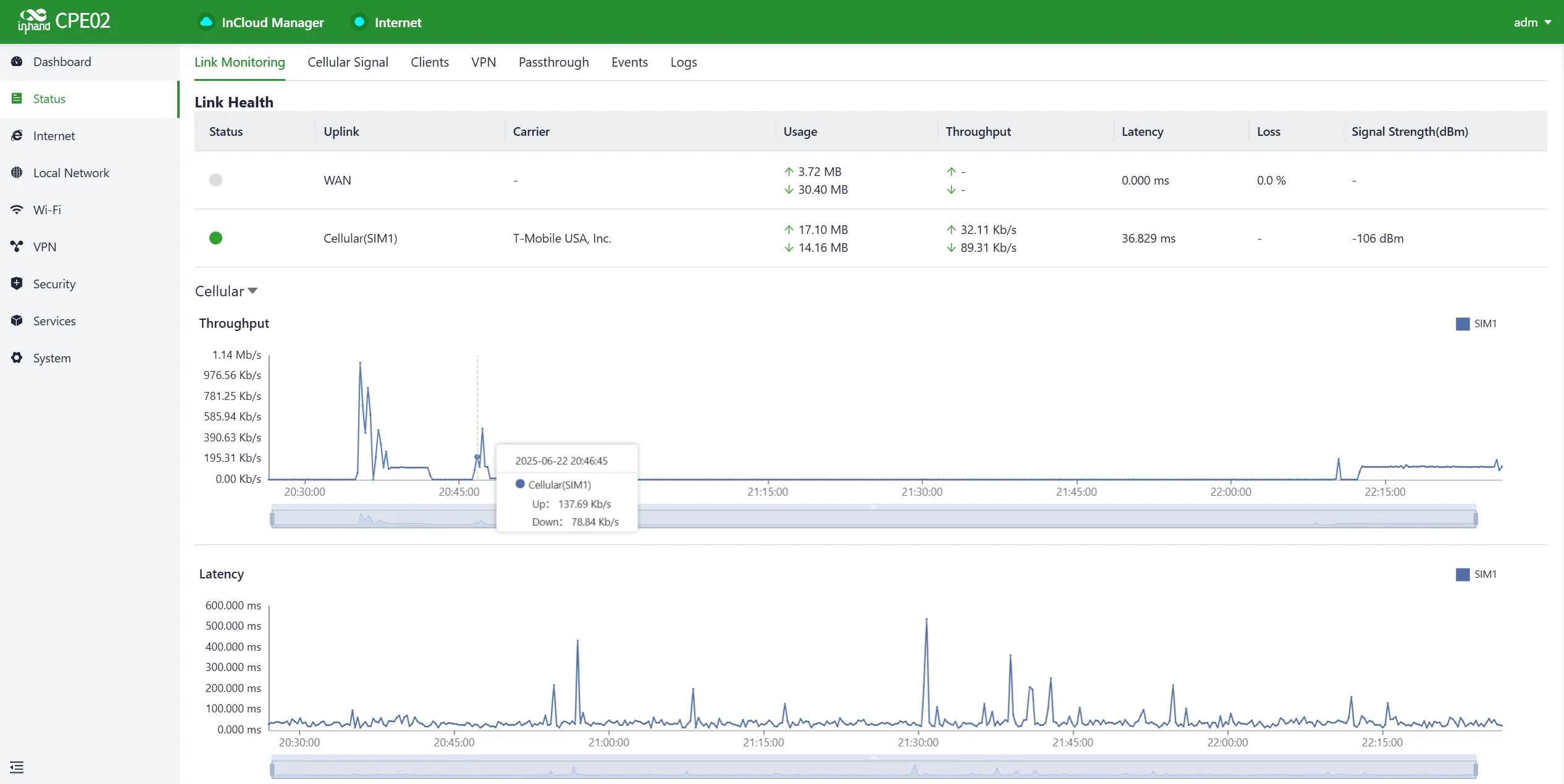 Link Monitor Panel