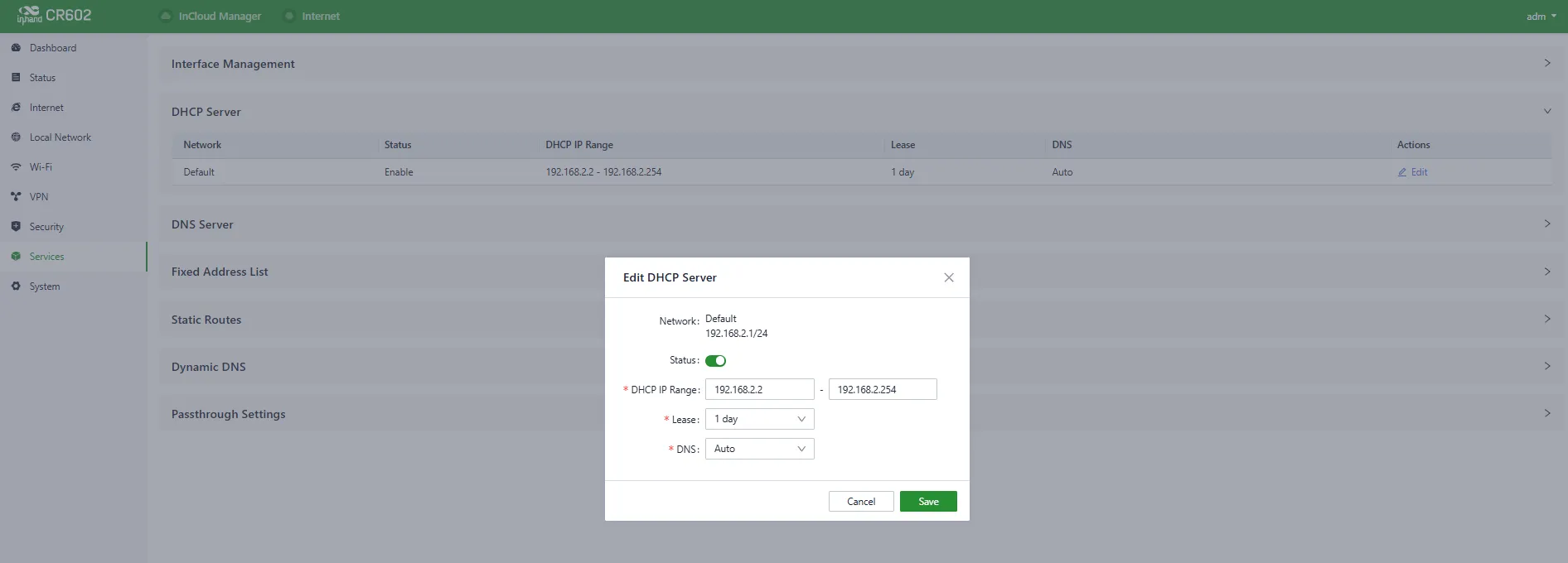 Edit the DHCP Server