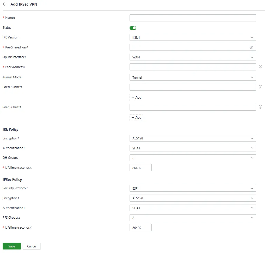 Set the IPSec VPN parameters