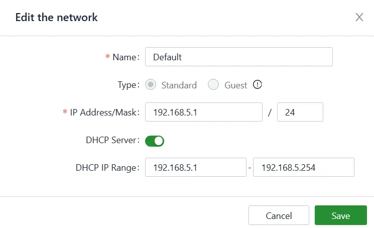 Configure the LAN network parameters