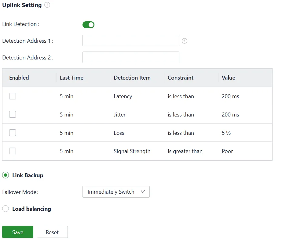 Uplink settings