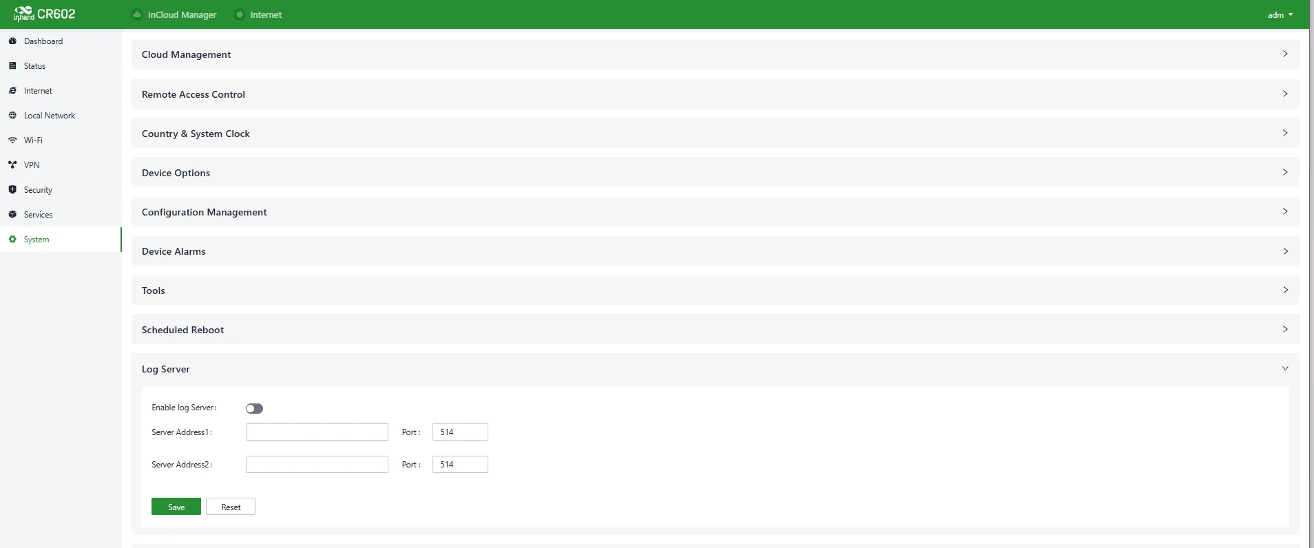 Set the Log Server address