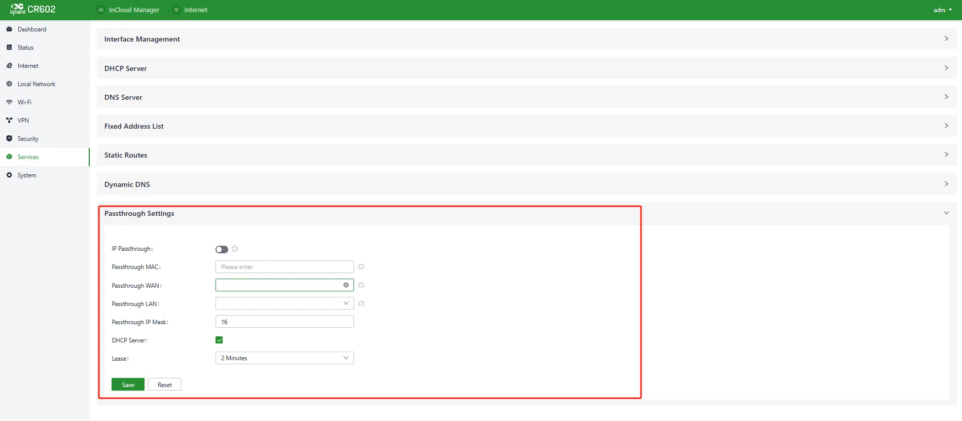 Set the IP Passthrough mode