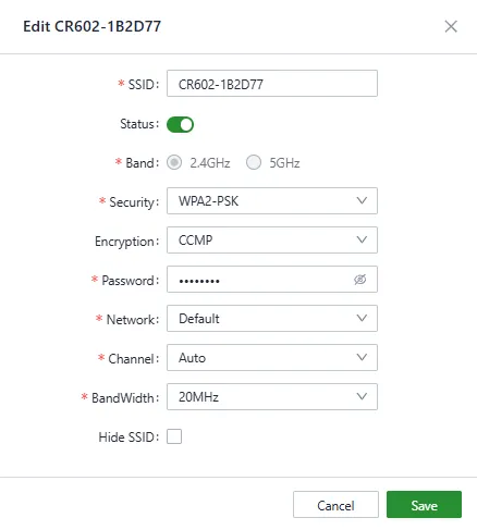 Set the SSID parameters