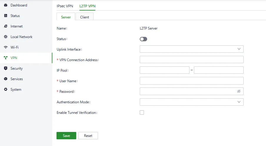 L2TP VPN server interface