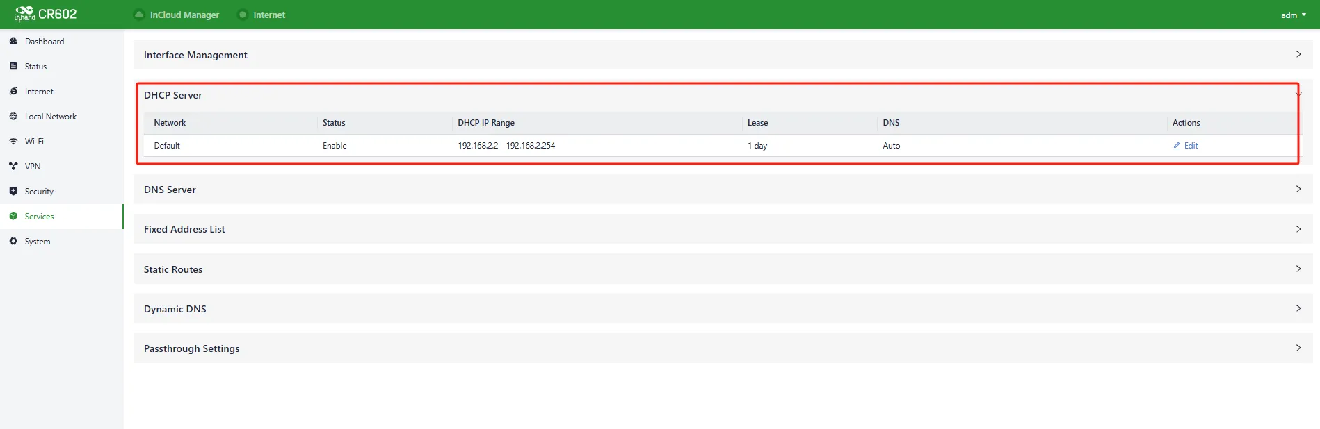 DHCP Server Panel