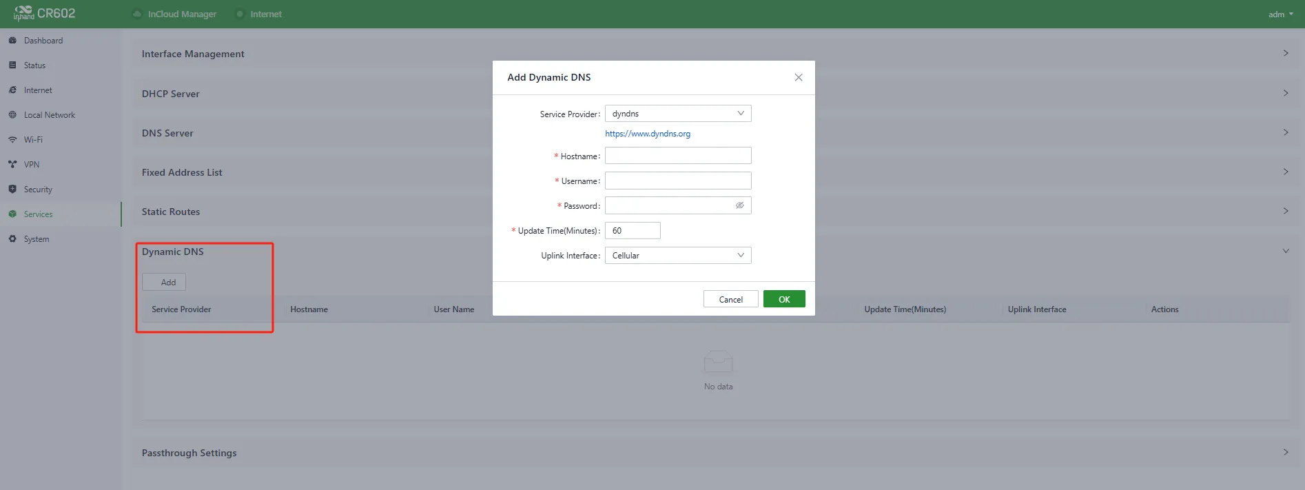 Set the Dynamic DNS Address