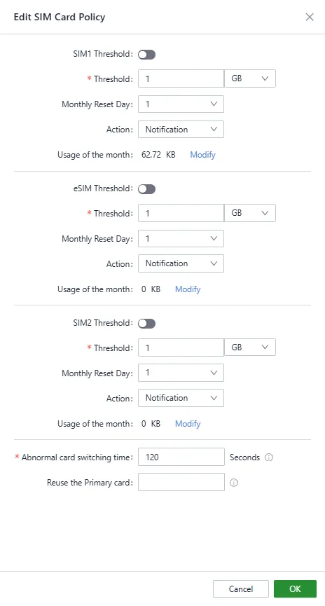 Configure the SIM card policy