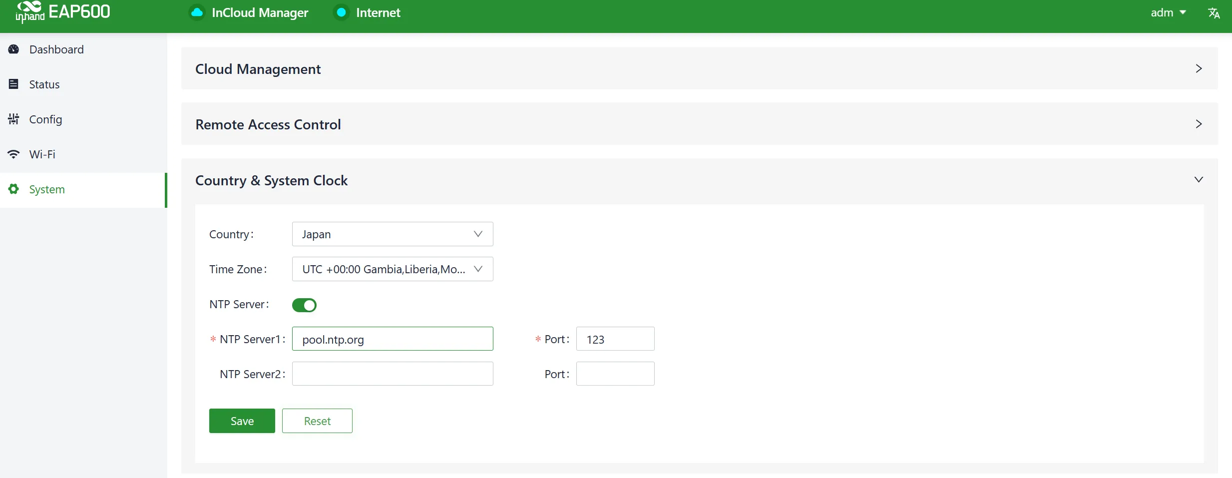 Choose the Country and Configure the NTP Server Address