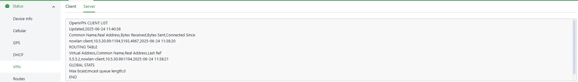 OpenVPN server status