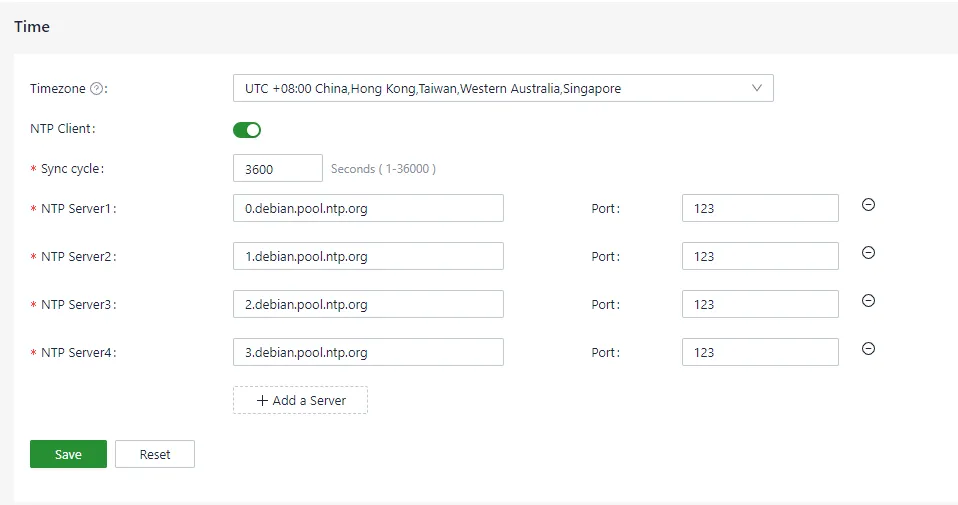 Time zone and NTP configuration
