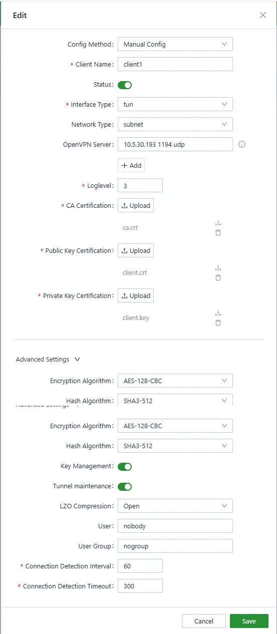 OpenVPN Client Manual Configuration