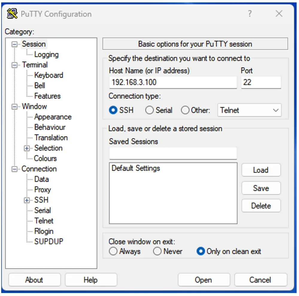 SSH connection example
