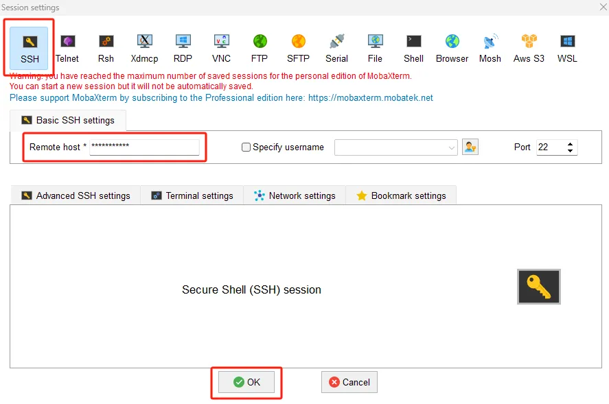 SSH connection configuration