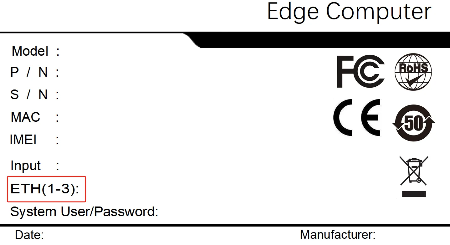 Default Ethernet address on nameplate