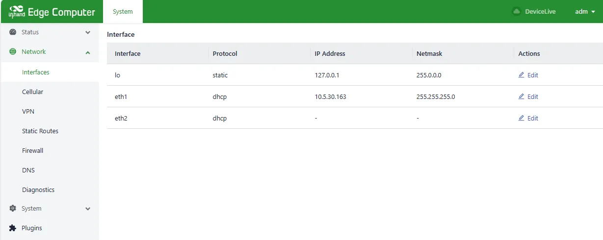 Ethernet interface configuration