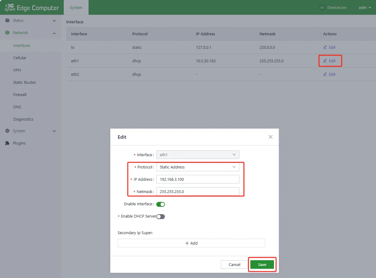 Static IP configuration