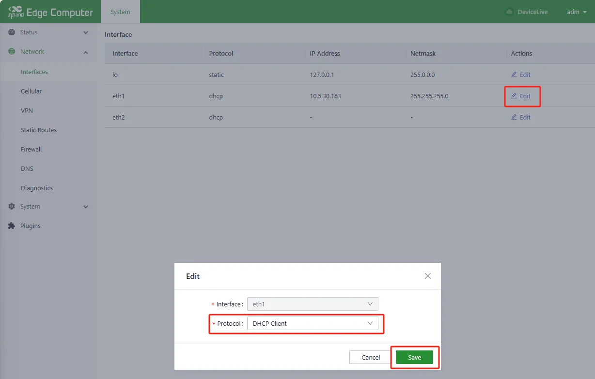 DHCP client configuration