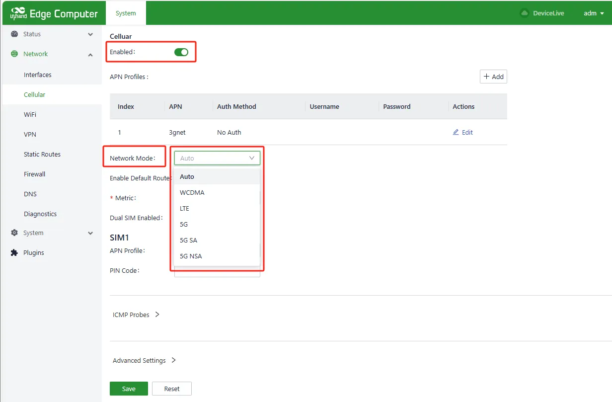 Network mode selection
