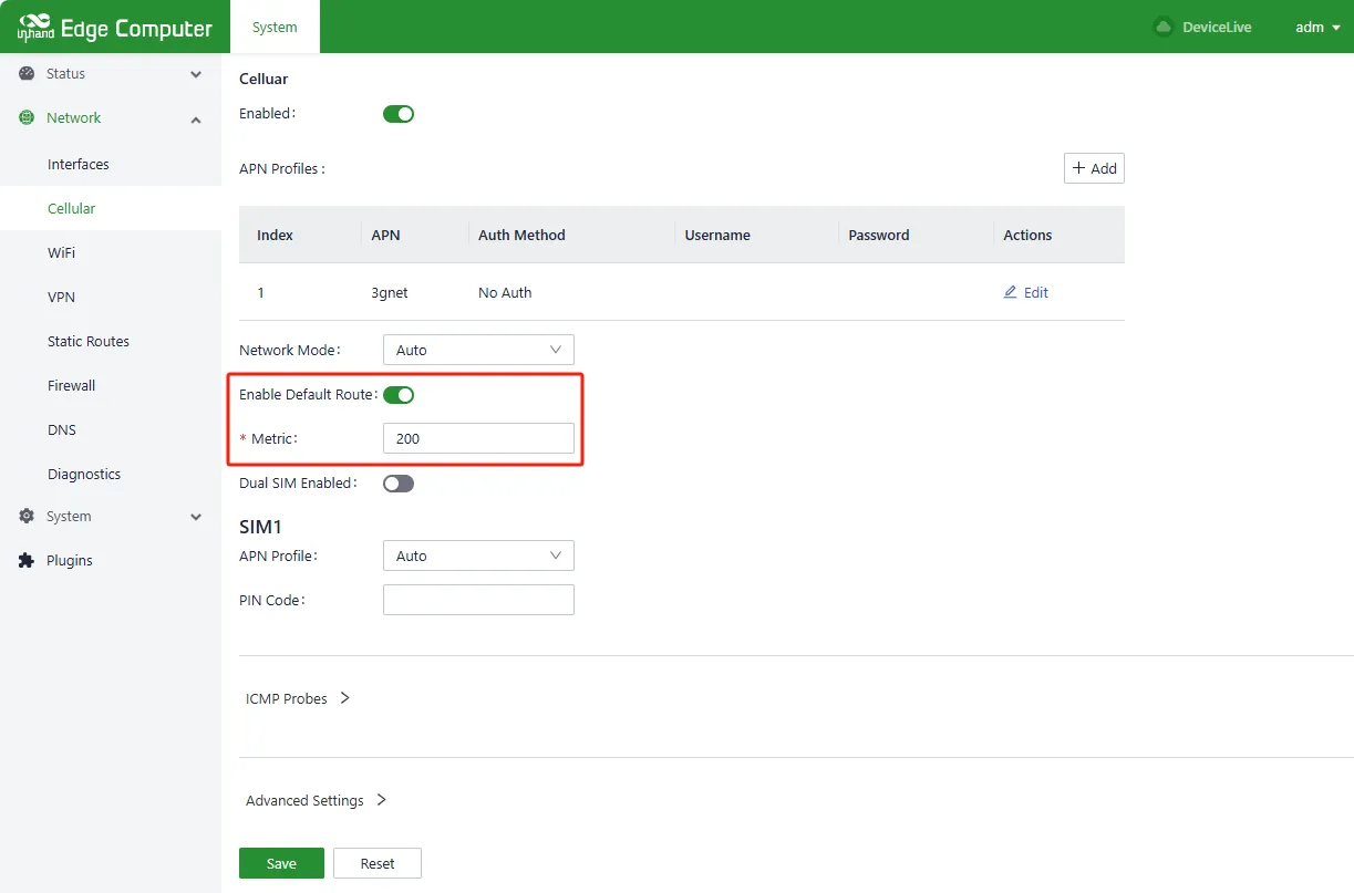 Default route configuration
