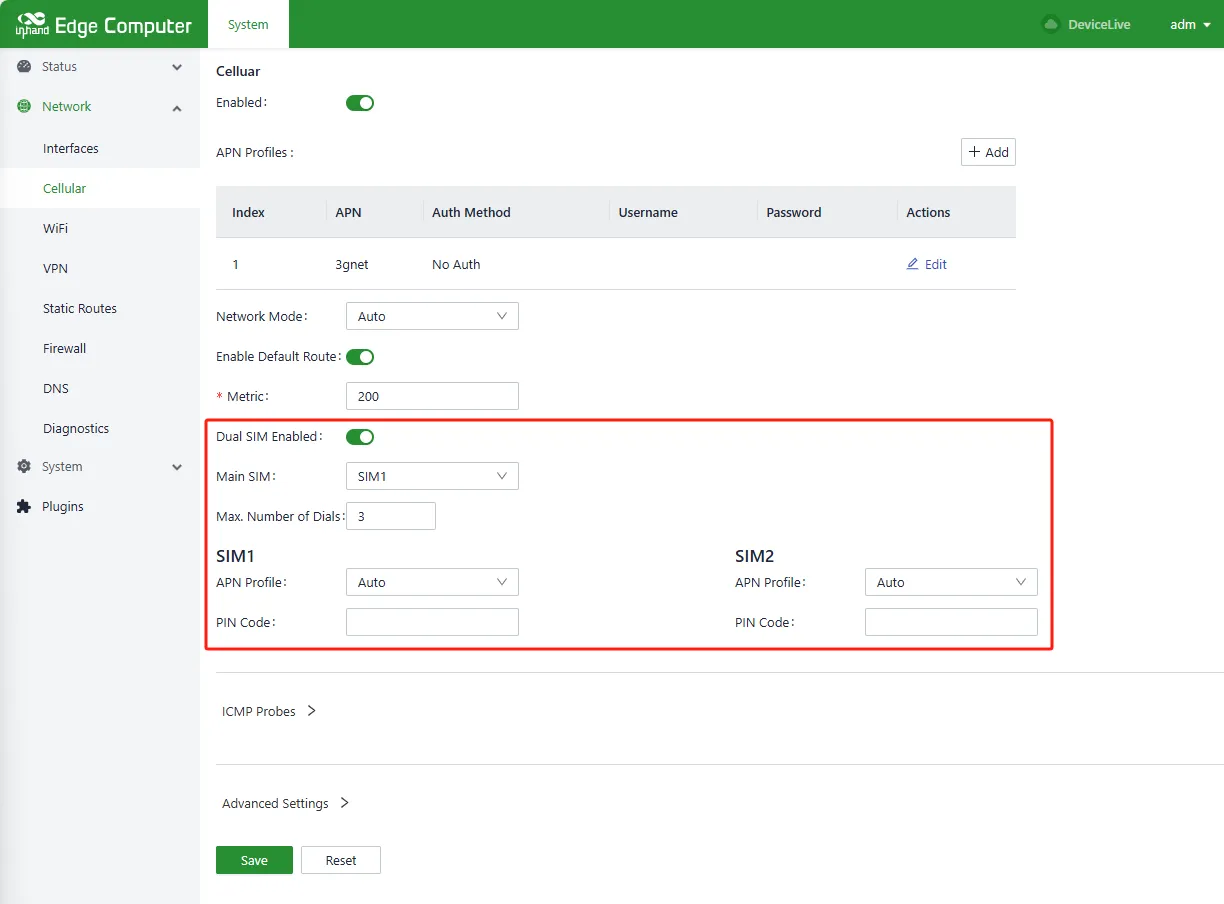 SIM card selection and settings