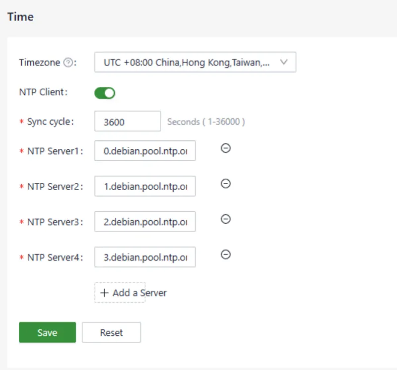 Time Zone and NTP Configuration