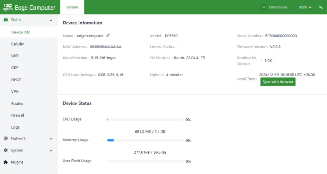 Device Information Status
