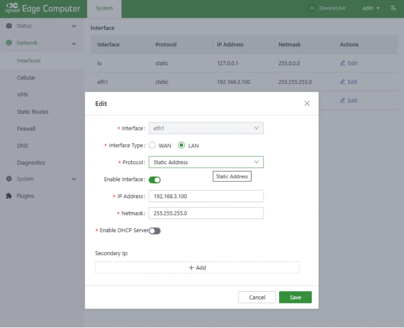 Ethernet Static IP Configuration