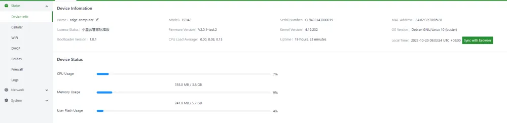 Device information status page