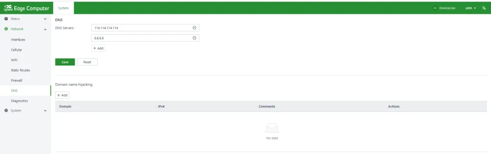 DNS configuration page