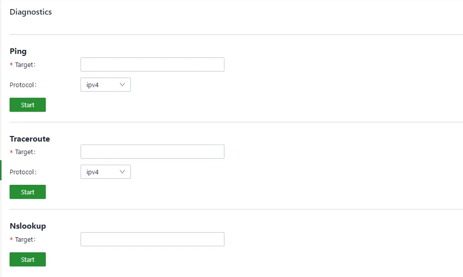 Network diagnostics page