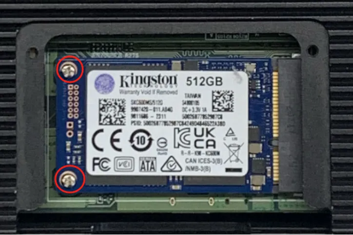 mSATA hard drive secured with screw