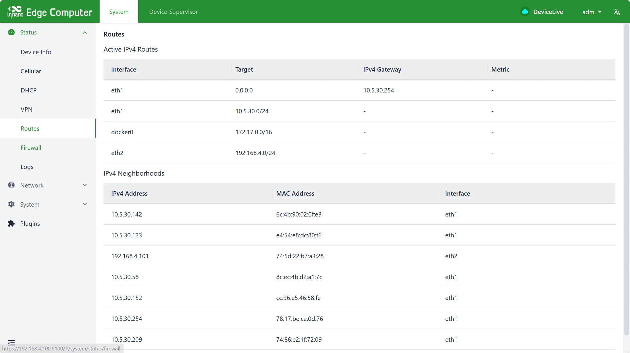 Routing status