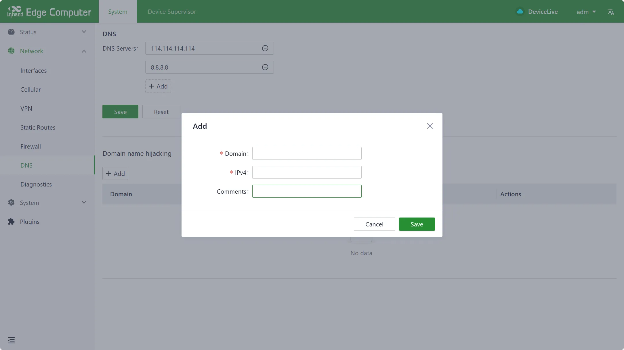 DNS domain hijacking configuration