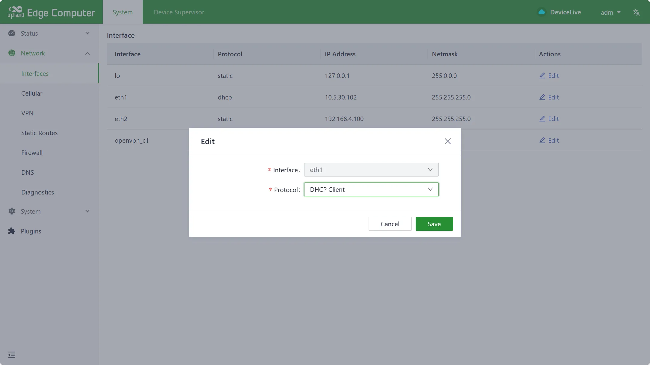 Ethernet DHCP client configuration