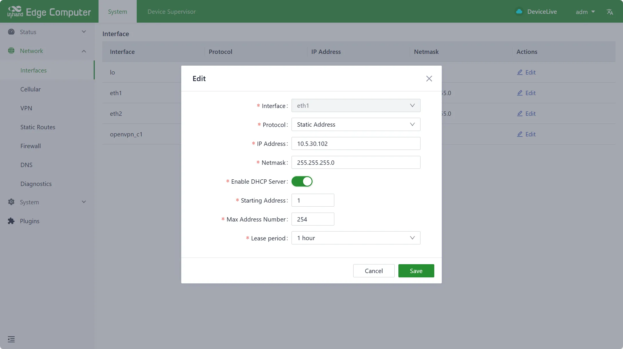 DHCP server configuration