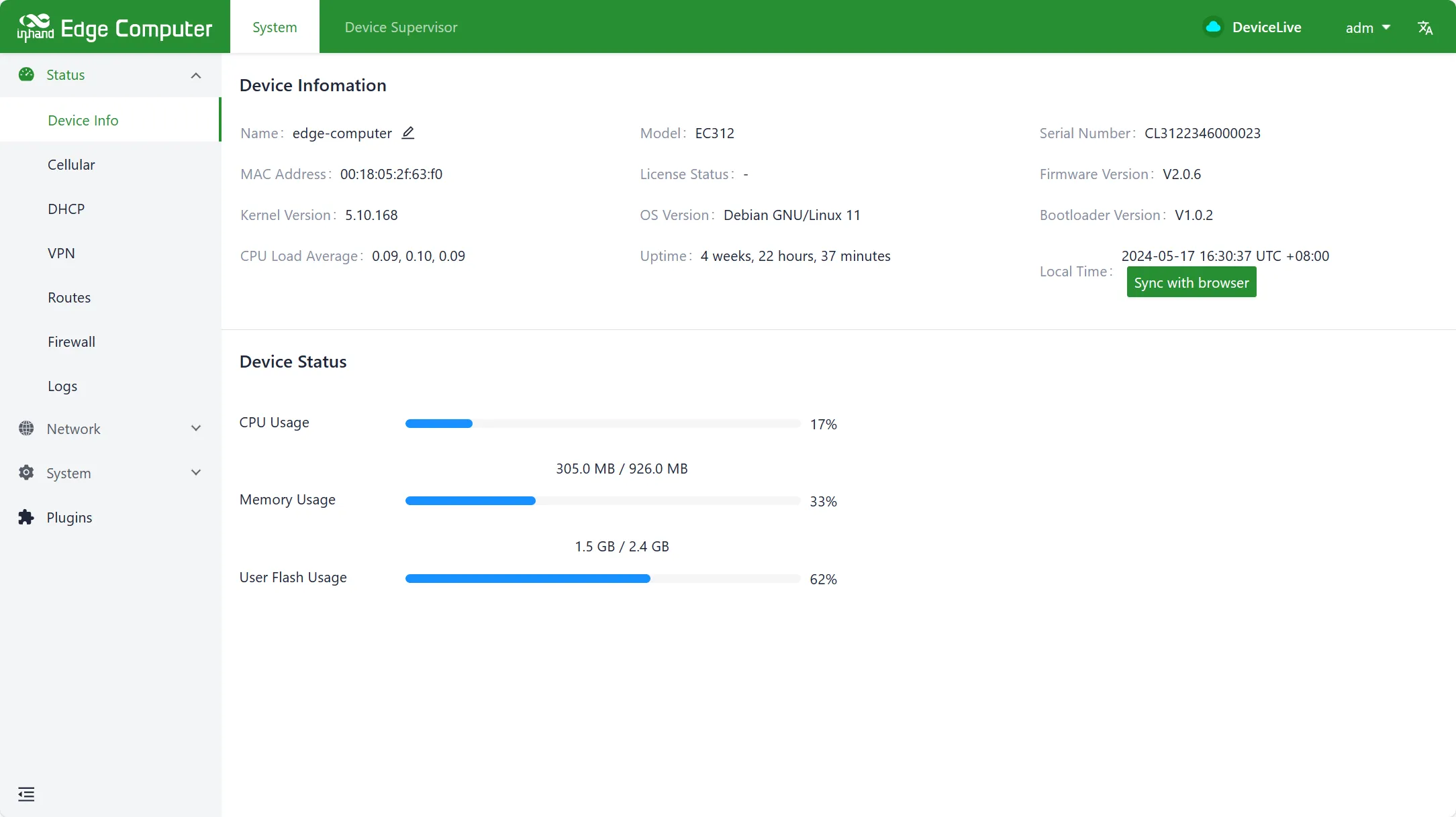 Device information status