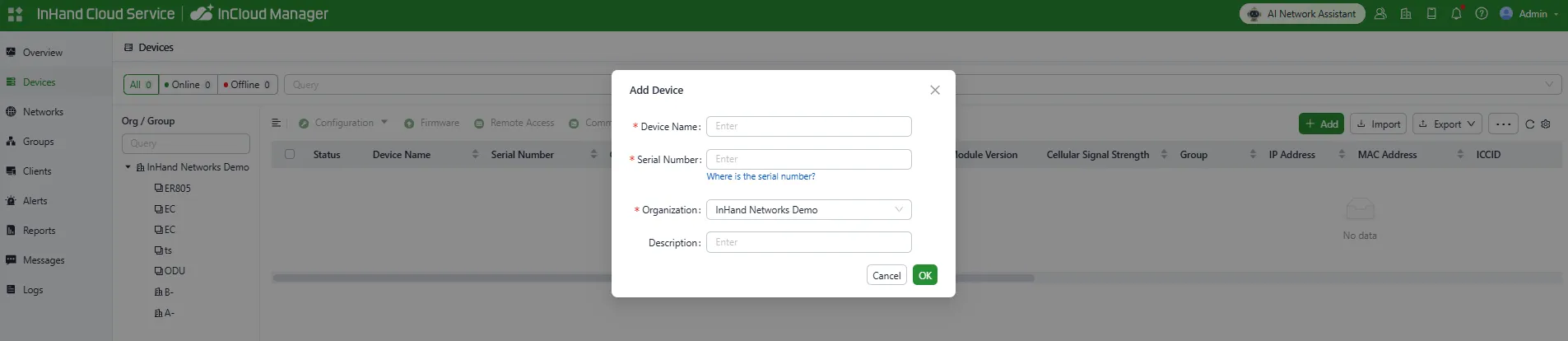Add the Device to InCloud Manager