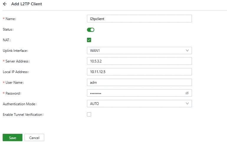 L2TP Client-side Configuration