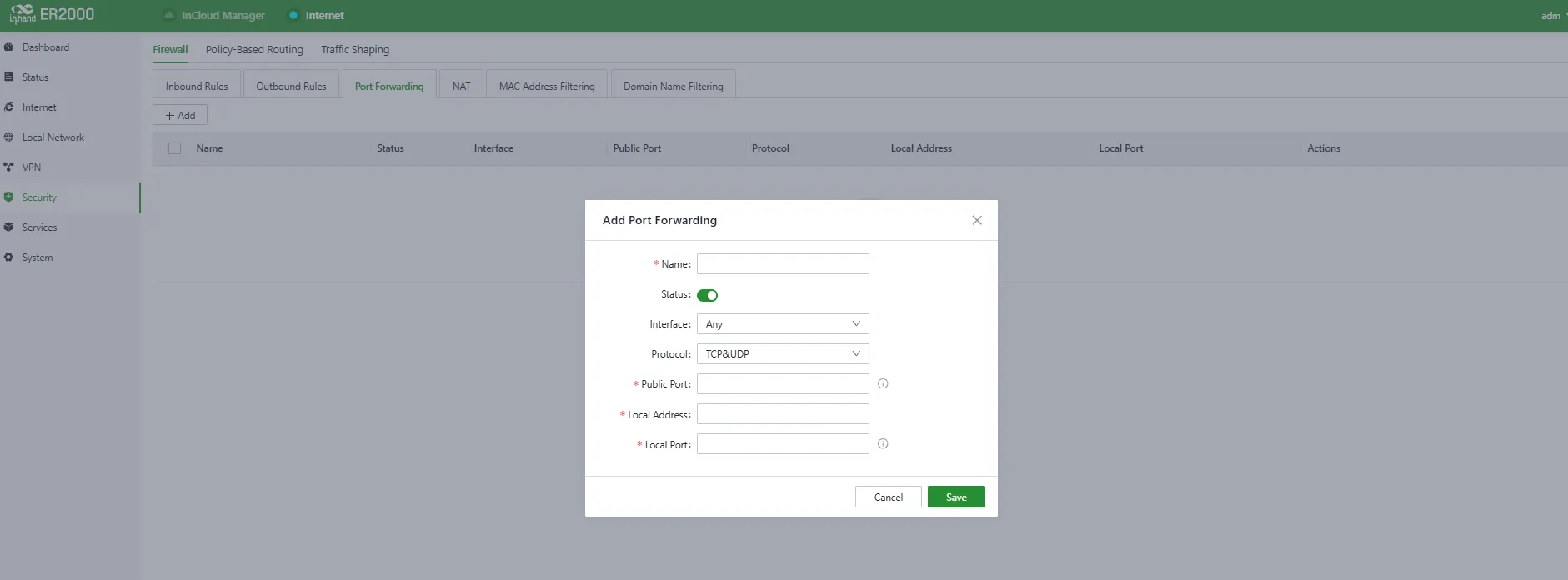 Add Port Forwarding Rule