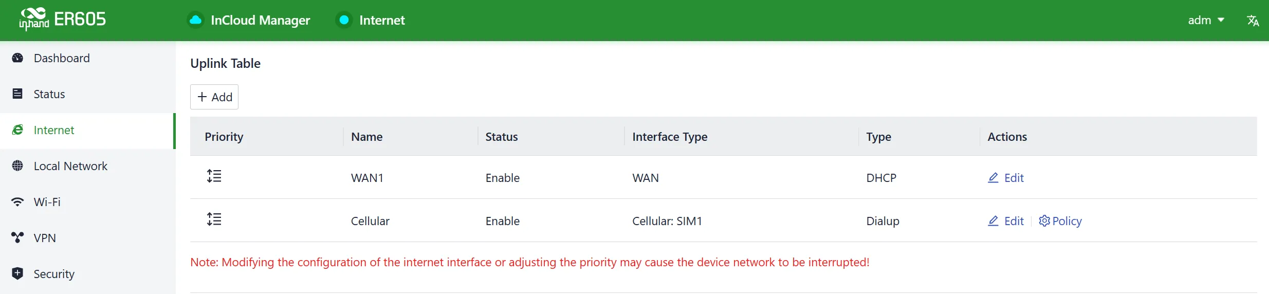 Uplink Table Interface