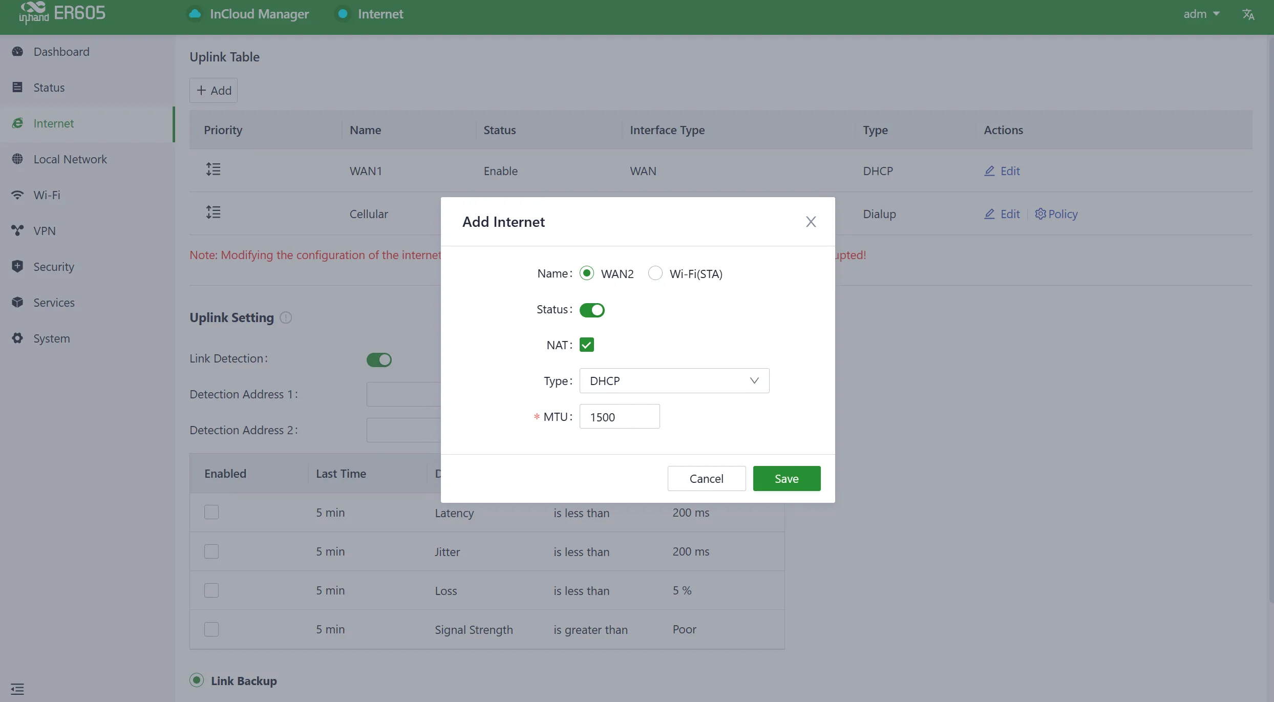 Adding WAN2 Interface
