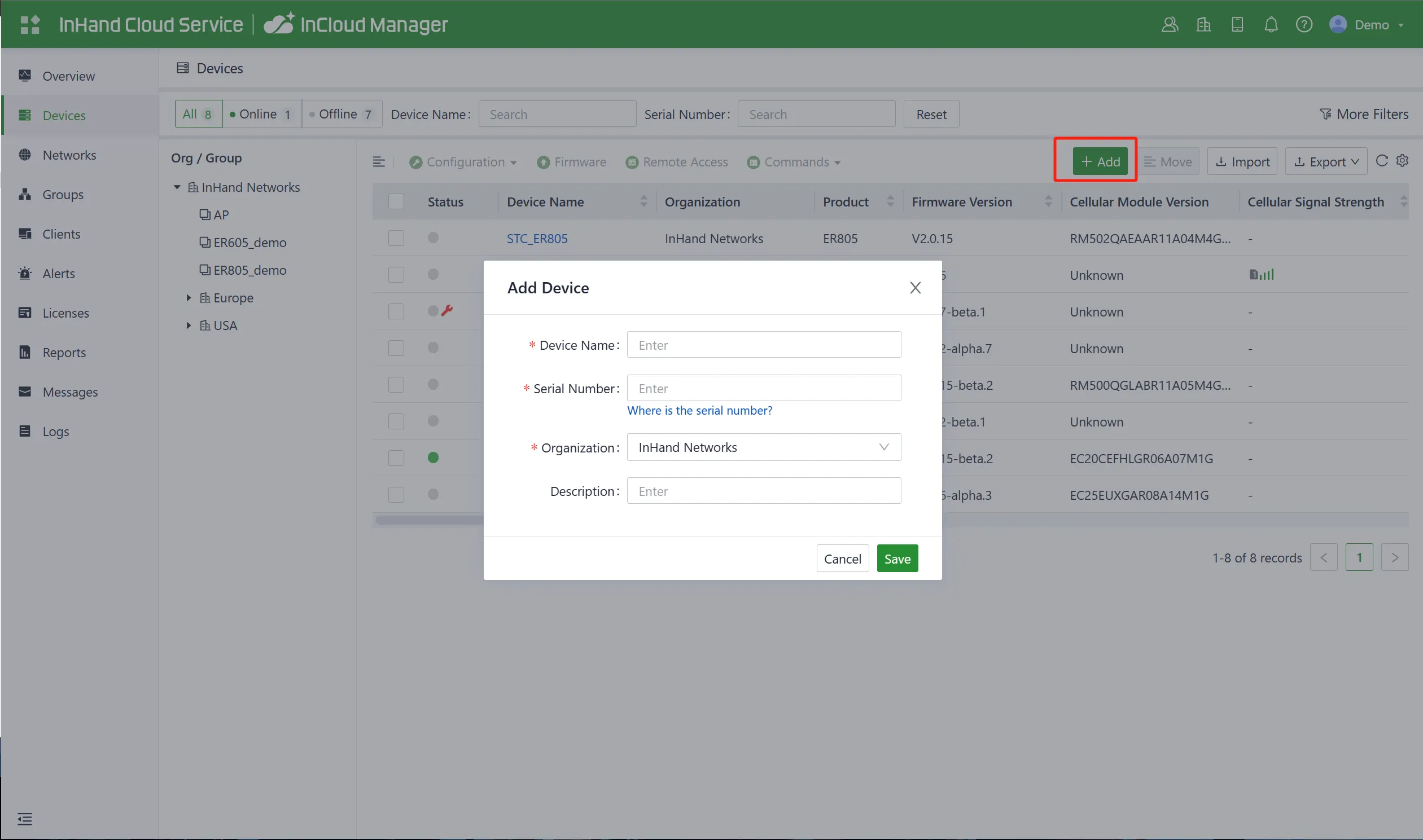 Add Device to InCloud