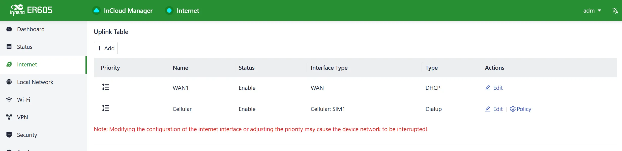 Uplink Table Interface