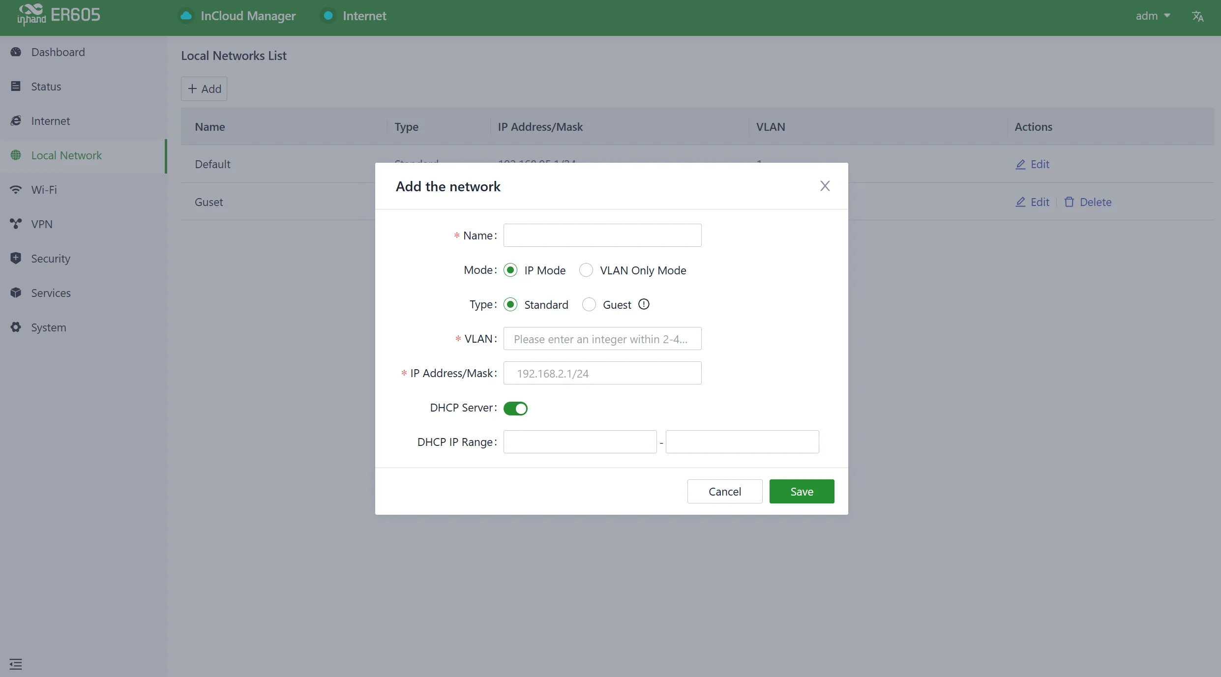 Add or Edit Local Network