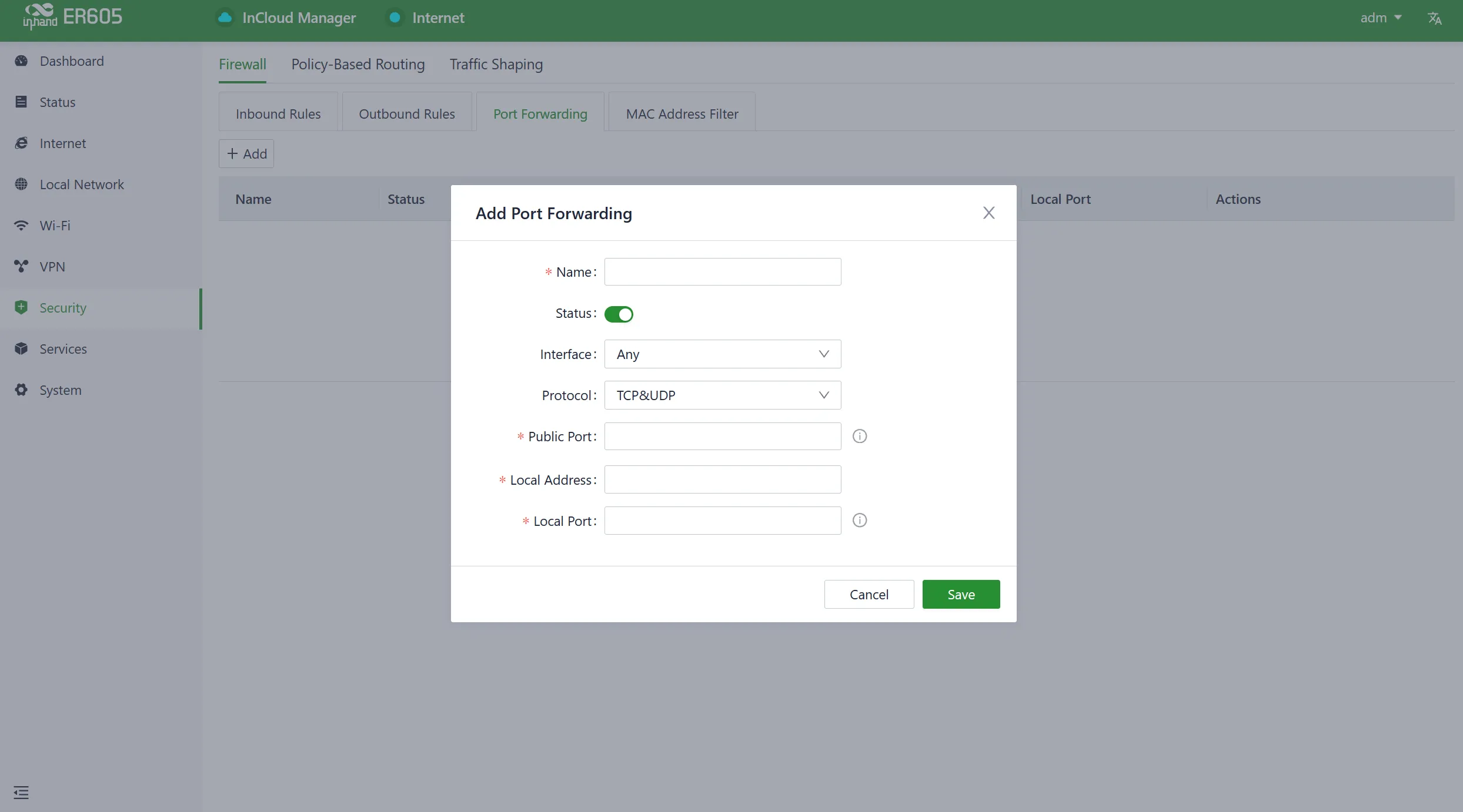 Add Port Forwarding Rule
